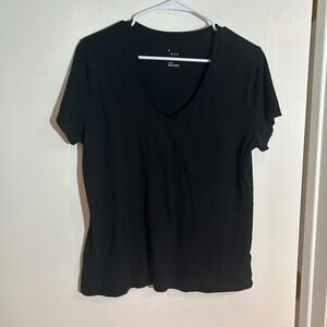 A New Day Womens Black V-Neck Short Sleeve Cotton Modal Blend Tee Shirt Large